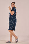 Sweet Moon Knit Cotton Mid Length Nightdress - Prussian Blue — thumbnail 3